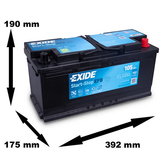 EXIDE Start-Stop EFB EL1050 105 A/h 950 A R+ 393x175x190 мм - 2