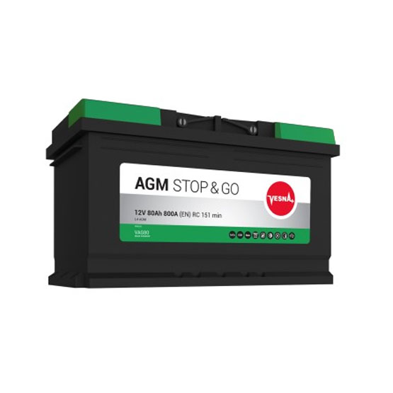 Vesna AGM STOP&GO 213080 80 A/h 800 A R+ 315x175x190 мм - 1
