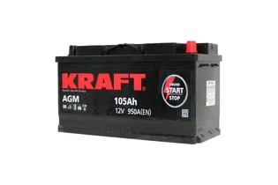 Kraft AGM Start&Stop 105 A/h 950 A R+ 393x175x190 мм