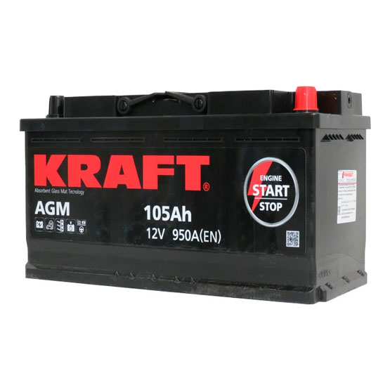 Kraft AGM Start&Stop 105 A/h 950 A R+ 393x175x190 мм - 1