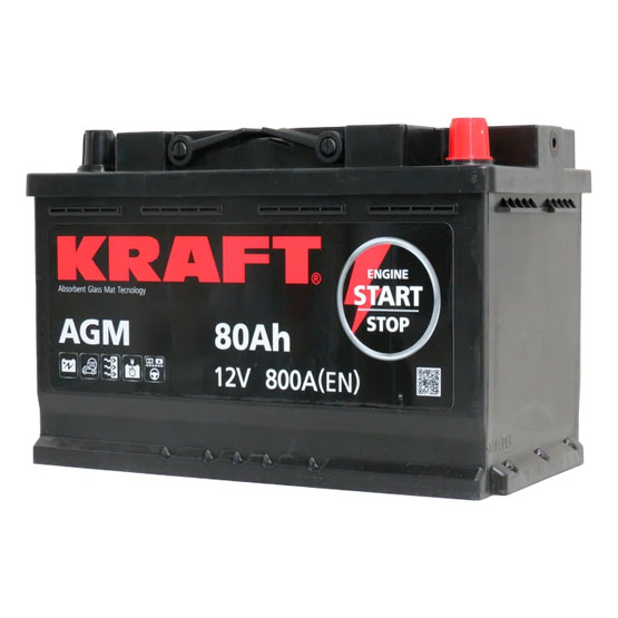 Kraft AGM Start&Stop 80 A/h 800 A R+ 315x175x190 мм - 1