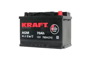 Kraft AGM Start&Stop 70 A/h 760 А R+ 278x175x190 мм