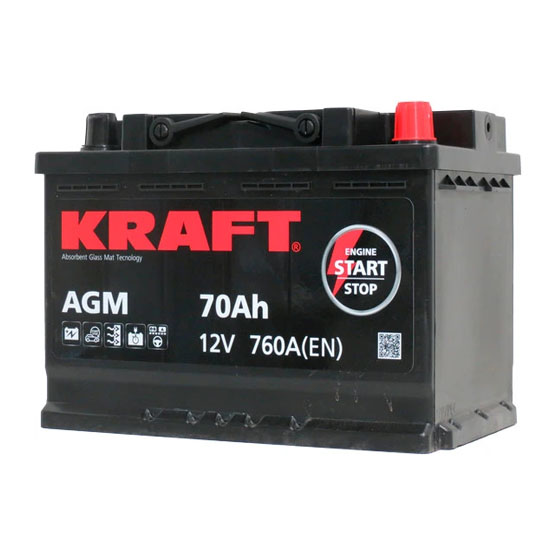 Kraft AGM Start&Stop 70 A/h 760 А R+ 278x175x190 мм - 1