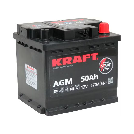 Kraft AGM Start&Stop 50 A/h 570 A R+ 207x175x190 мм - 1