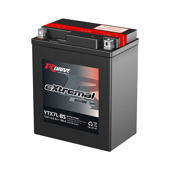 RDrive eXtremal Silver YTX7L-BS 6 A/h 100 A R+ 113x70x130 мм - 1