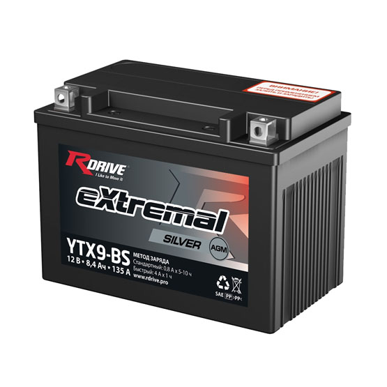 RDrive eXtremal Silver YTX9-BS 8 A/h 135 A L+ 150x87x105 мм - 1