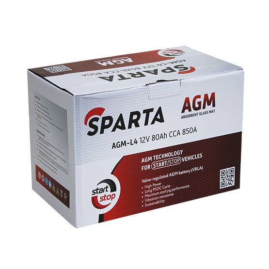 Sparta AGM L-4 80 A/h 850 A R+ 315x175x190 мм - 4