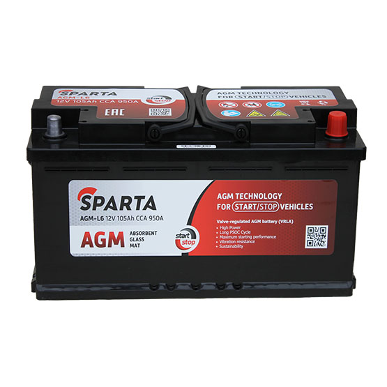 Sparta AGM L-6 105 A/h 950 A R+ 393x175x190 мм - 3