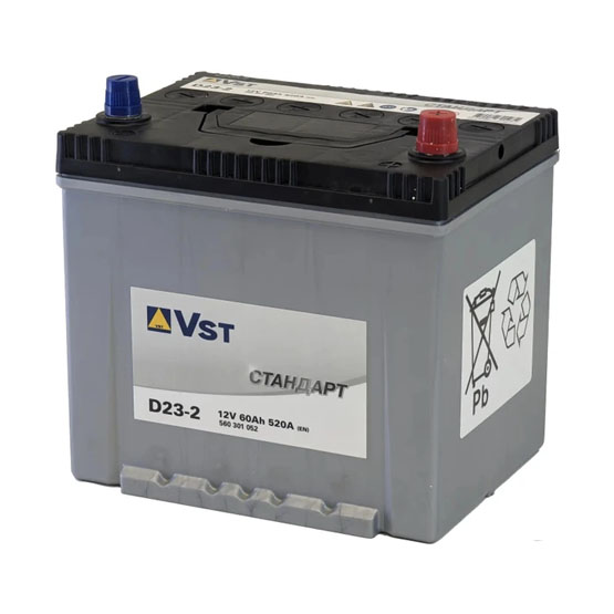 VST Стандарт D23-2 60 A/h 520 A JR+ 230x175x220 мм - 1