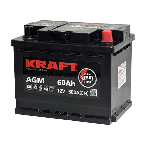 Kraft AGM Start&Stop 60 A/h 680 A R+ 242x175x190 мм - 1