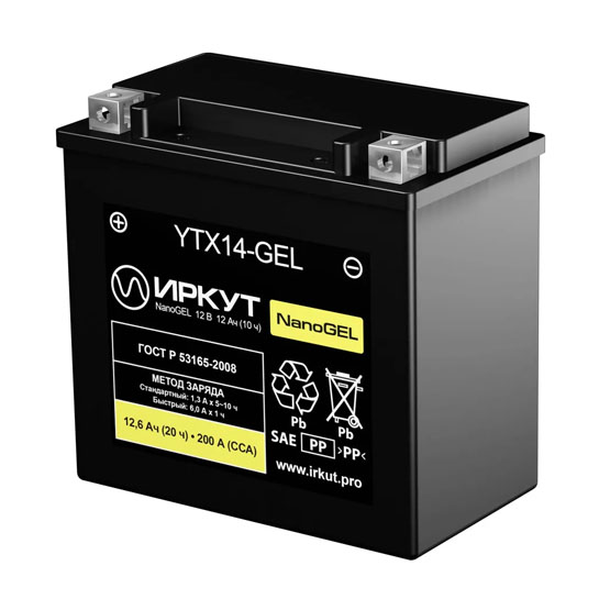 Иркут YTX14-BS 14 A/h 200 A L+ 150x87x148 мм - 1
