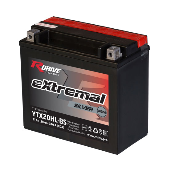 RDrive Extremal Silver YTX20HL-BS 20A/h 310 A R+ 175x87x155 мм - 1