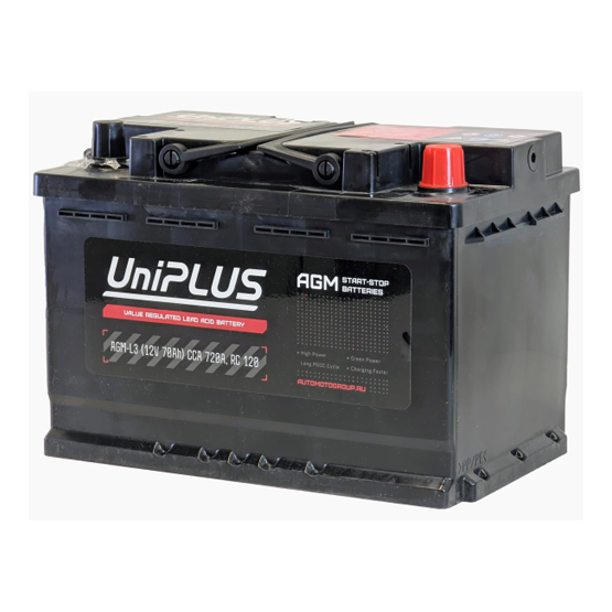 UniPLUS AGM 70 A/h 760 A R+ 278x175x190 мм - 2