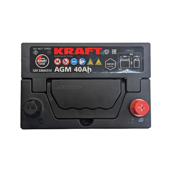 Kraft AGM 40 A/h 330 A R+ 200x135x220 мм - 3