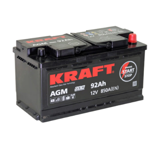 Kraft AGM Start&Stop 92 A/h 850 A R+ 353x175x190 мм - 1