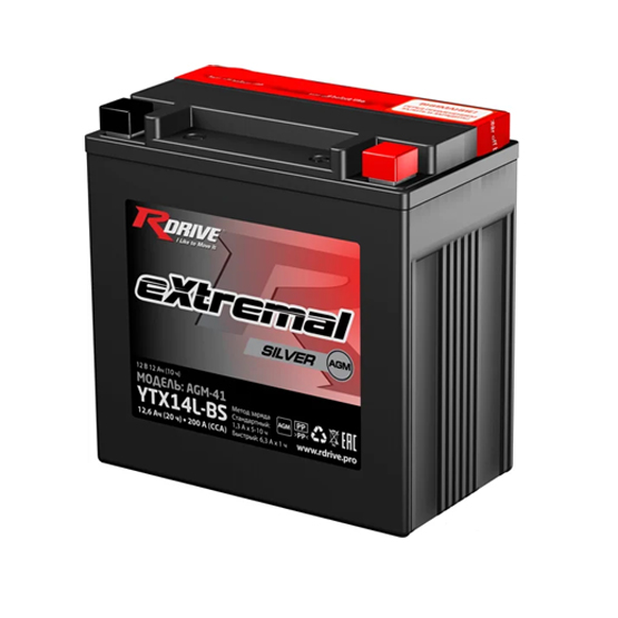 RDRIVE eXtremal Silver YTX14L-BS 12 A/h 200 A R+ 150x87x145 мм - 1