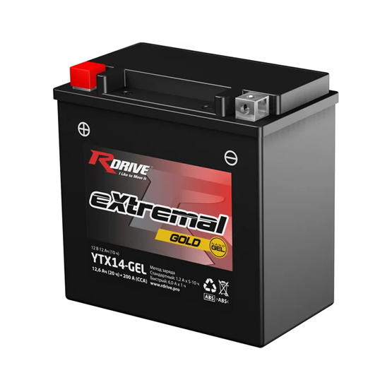 RDrive Extremal Gold YTX14-GEL 12 A/h 200 A L+ 150x87x145 мм - 1