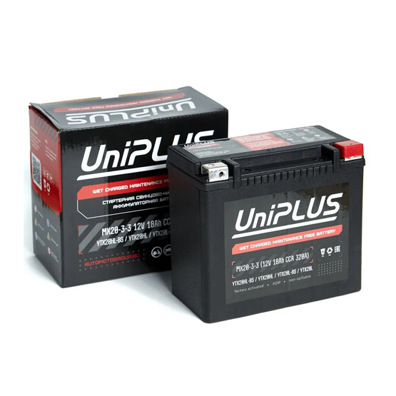 UniPlus AGM MX20-3 18 A/h 320 A R+ YTX20L 175x87x155 мм - 1